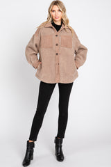 Mocha Colorblock Fleece Shirt Jacket