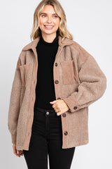 Mocha Colorblock Fleece Shirt Jacket