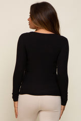 Black Ribbed Long Sleeve Maternity Top