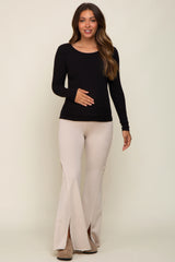 Black Ribbed Long Sleeve Maternity Top