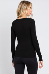 Black Ribbed Long Sleeve Top