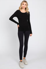 Black Ribbed Long Sleeve Top