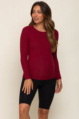 Burgundy Ribbed Long Sleeve Maternity Top