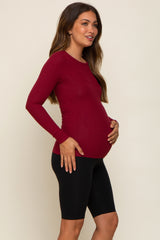 Burgundy Ribbed Long Sleeve Maternity Top