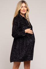 Black Burnout Velvet Maternity Button Up Dress