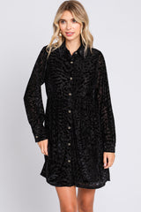 Black Burnout Velvet Maternity Button Up Dress