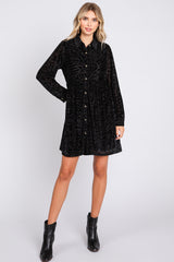 Black Burnout Velvet Button Up Dress