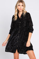 Black Burnout Velvet Button Up Dress