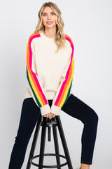 Ivory Multicolor Striped Sleeve Sweater