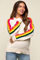 Ivory Multicolor Striped Sleeve Maternity Sweater