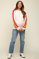 Ivory Multicolor Striped Sleeve Maternity Sweater