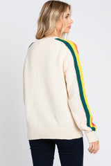 Ivory Multicolor Striped Sleeve Sweater