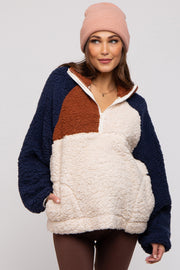 Ivory Colorblock Oversized Fleece Maternity Pullover Top