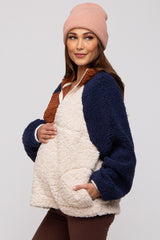 Ivory Colorblock Oversized Fleece Maternity Pullover Top