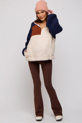 Ivory Colorblock Oversized Fleece Maternity Pullover Top