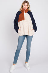 Ivory Colorblock Oversized Fleece Pullover Top