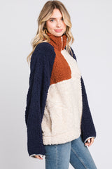 Ivory Colorblock Oversized Fleece Pullover Top