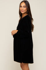 Black V-Neck Velvet Maternity Dress