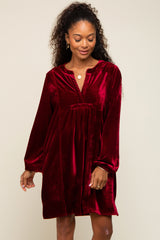 Burgundy V-Neck Velvet Maternity Dress