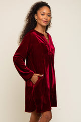 Burgundy V-Neck Velvet Dress