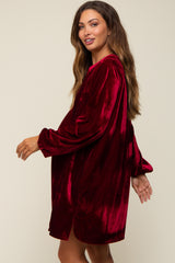 Burgundy V-Neck Velvet Maternity Dress