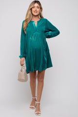 Emerald V-Neck Velvet Maternity Dress