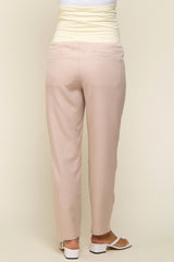 Beige Satin Crop Maternity Pants