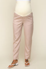 Beige Satin Crop Maternity Pants