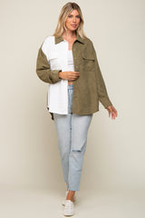 Olive Color blocked Courdoroy Button Down Top