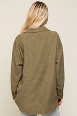 Olive Color blocked Courdoroy Button Down Top