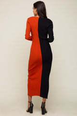 Black Rust Colorblock Ribbed Button Down Dress