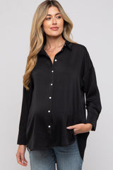 Black Striped Button Up Maternity Top