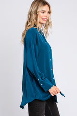 Dark Teal Striped Button Up Top