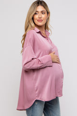 Mauve Striped Button Up Maternity Top