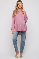 Mauve Striped Button Up Maternity Top