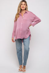 Mauve Striped Button Up Maternity Top