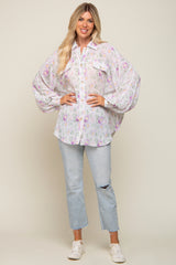 Lavender Pleated Floral Oversized Blouse