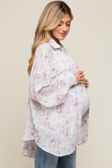 Lavender Pleated Floral Oversized Maternity Blouse