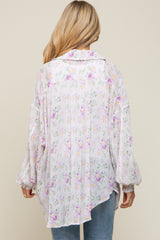 Lavender Pleated Floral Oversized Maternity Blouse