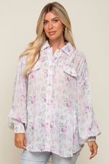 Lavender Pleated Floral Oversized Maternity Blouse