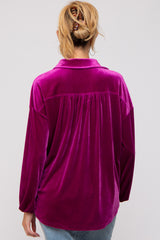 Magenta Velvet Button Front Collared Maternity Blouse