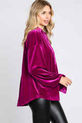 Magenta Velvet Button Fron Collared Blouse