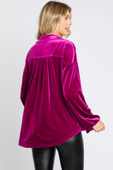 Magenta Velvet Button Fron Collared Blouse