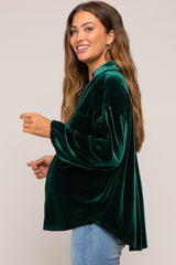 Hunter Green Velvet Button Front Collared Maternity Blouse