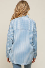 Light Blue Striped Front Pocket Button Up Maternity Top