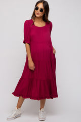 Red Tiered Ruffle Hem Maternity Midi Dress