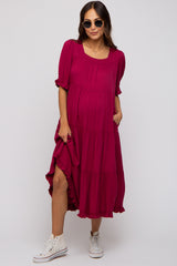 Red Tiered Ruffle Hem Maternity Midi Dress