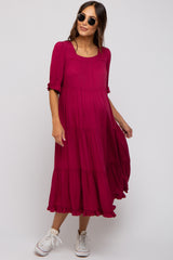 Red Tiered Ruffle Hem Maternity Midi Dress