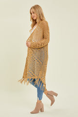 Gold Crochet Fringe Hem Cardigan