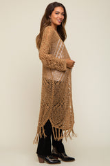 Gold Crochet Fringe Hem Maternity Cardigan